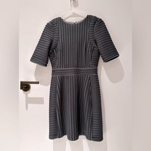 Navy stripes a-line dress with sleeves